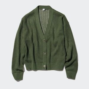 Uniqlo Mesh Long Sleeve Cardigan in Olive Green